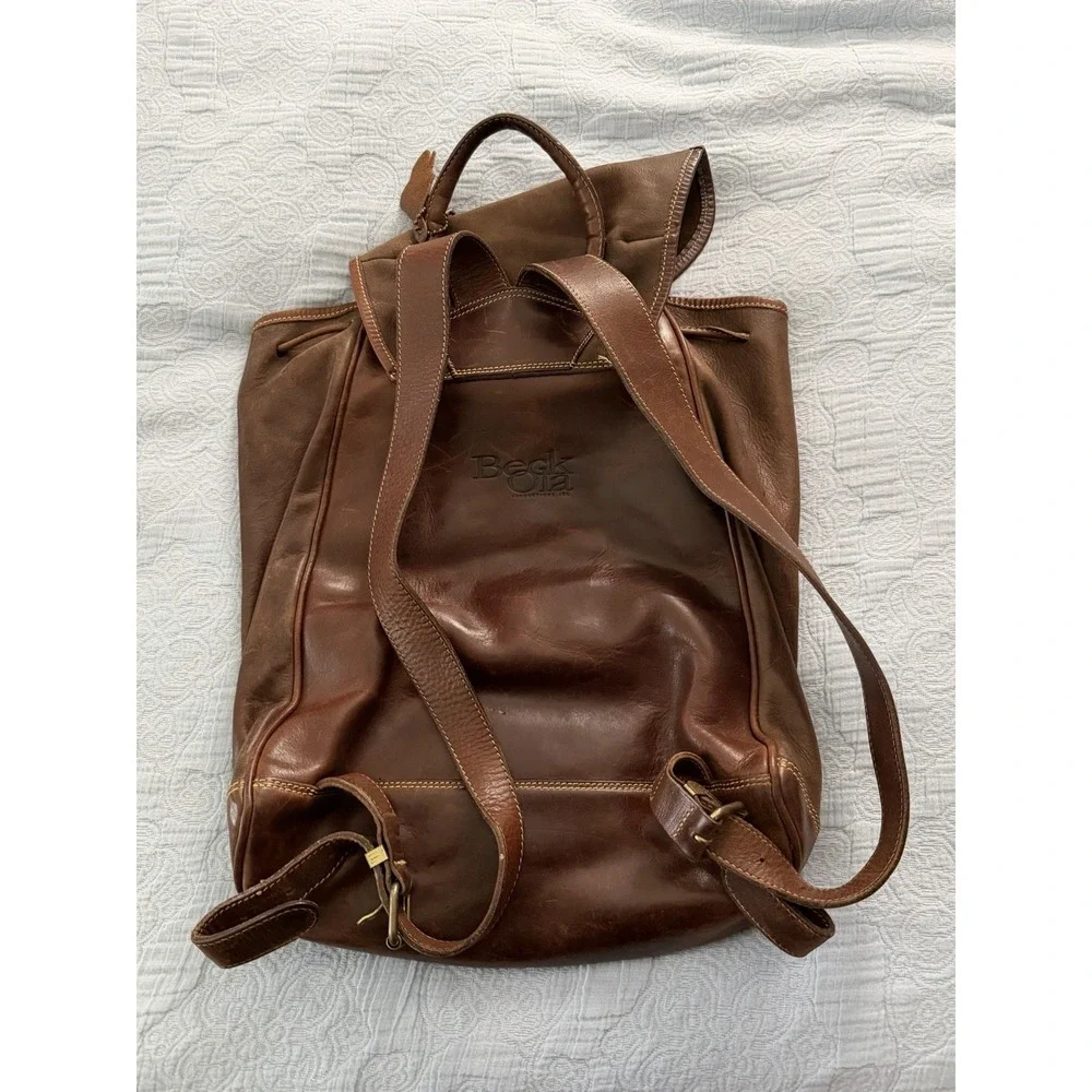 Vintage 90s Leather Backpack By Roots Of Canada Brown Patina Beck Ola Star Trek‎